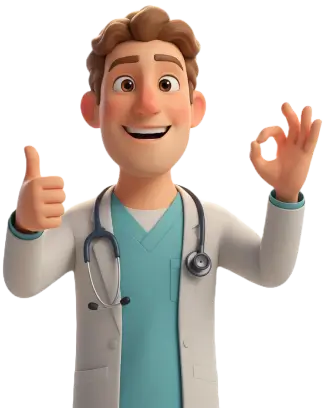 imagem 3D de um doutor com expressão de permissão e fazendo okay com as mãos